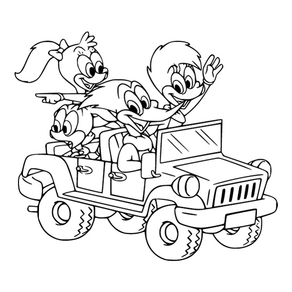 Woody Woodpecker and Friends in Jeep Line Art Vector Download - Free Cartoon Vector PNG SVG AI EPS Download